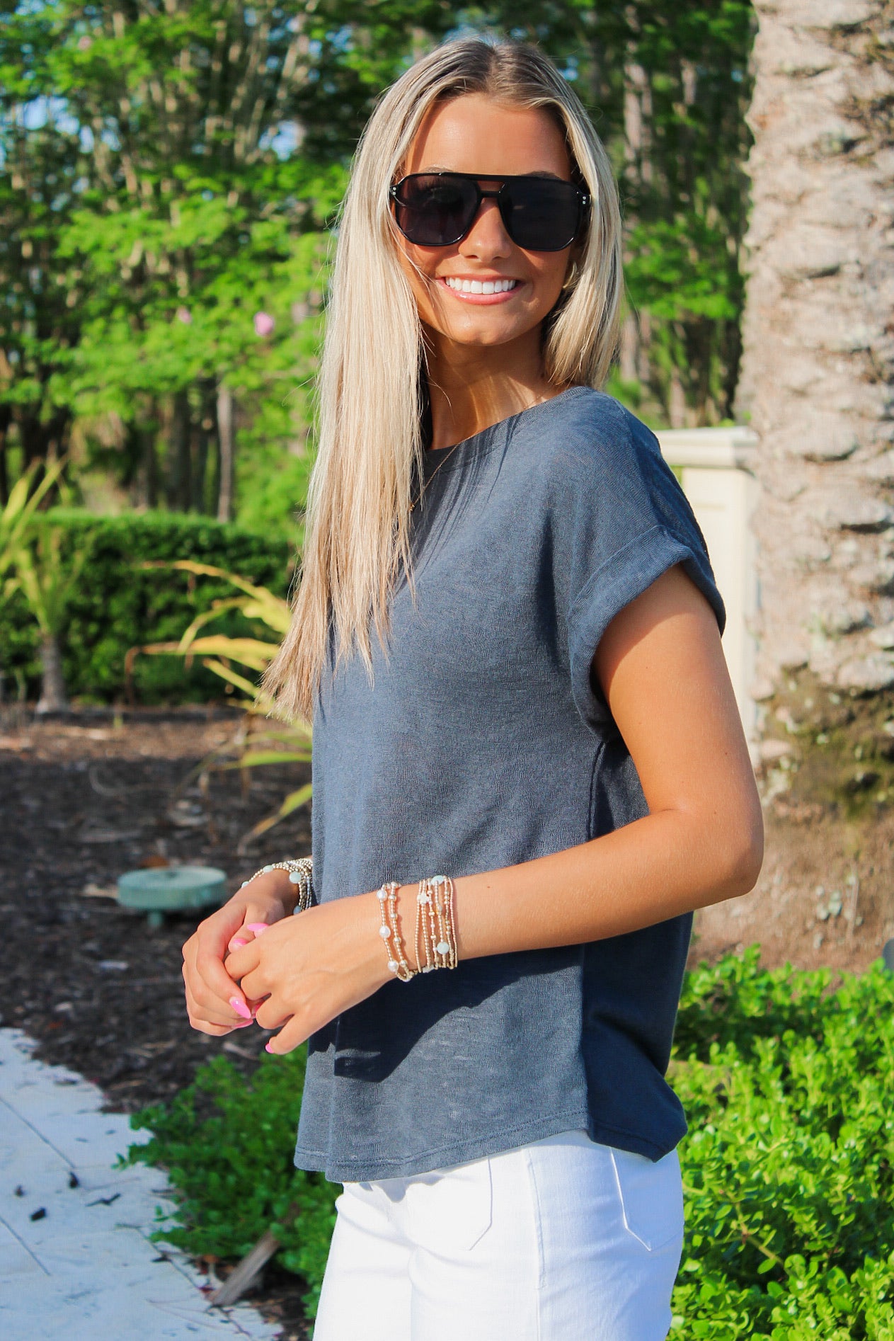 Feeling Easy Days Hacci Slub Top - Navy