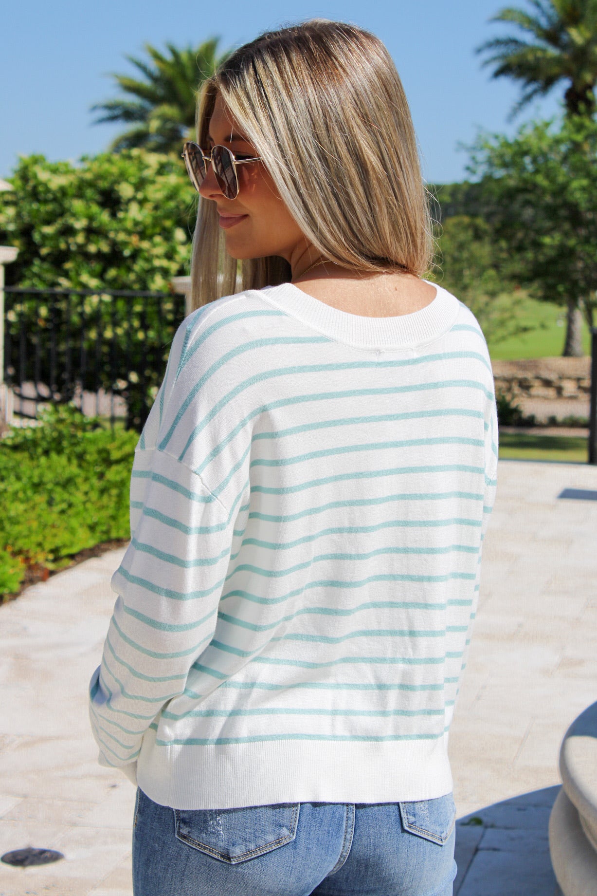 Always Spring Striped V-Neck Sweater - Mint