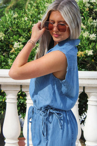 Weekend Ready Denim V-Neck Top - Blue