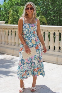 Eternal Promises Floral Printed Midi Dress - Blue