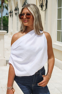 Great Times One Shoulder Linen Crop Top - White
