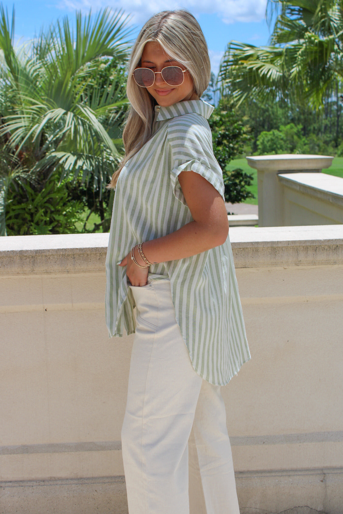 A New Day Striped Top - Desert Sage