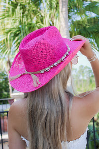 Coastal Beach Babe Cowrie Shell Hat - Fuchsia