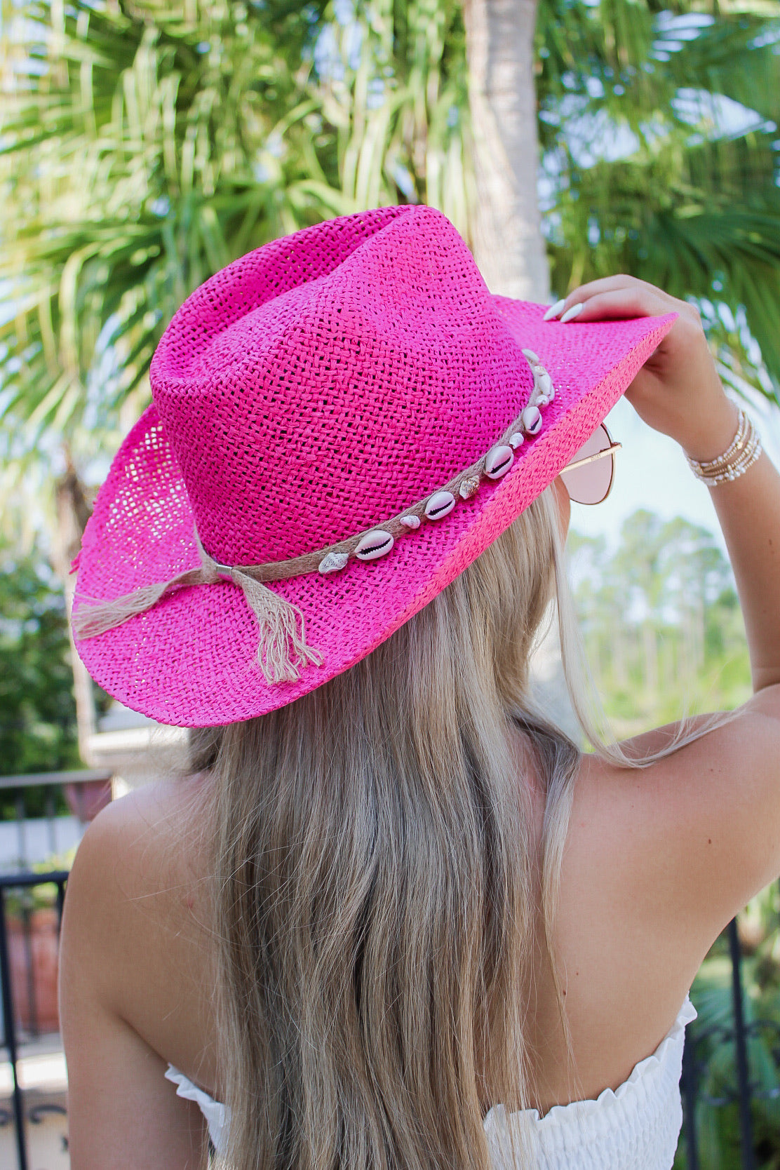Coastal Beach Babe Cowrie Shell Hat - Fuchsia