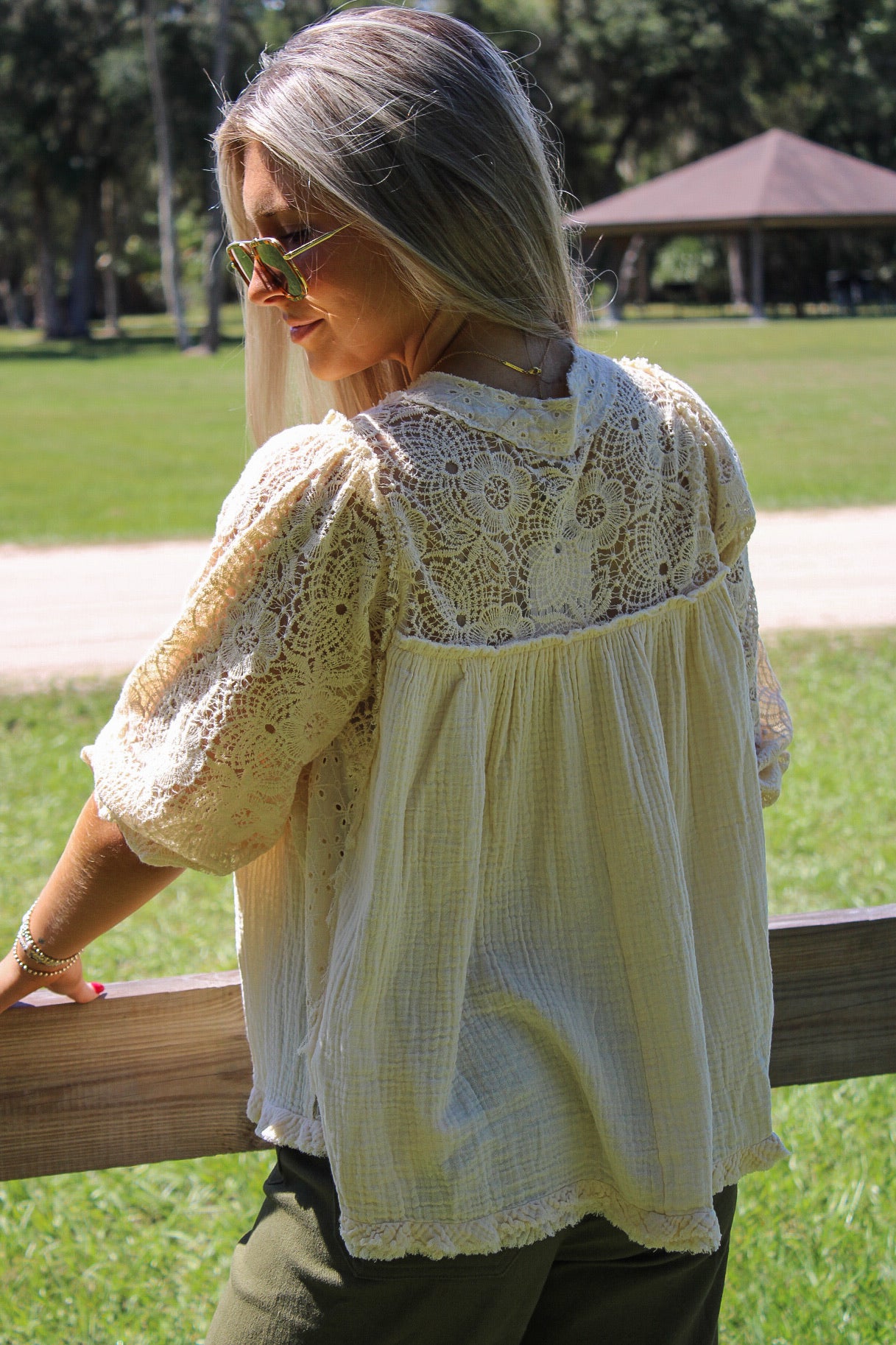 Delicate Drift Gauze  Lace Top - Cream
