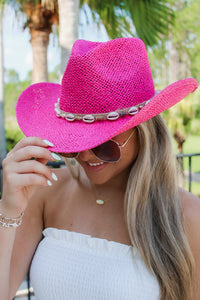Coastal Beach Babe Cowrie Shell Hat - Fuchsia