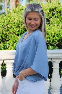 A New Direction V-Neck Top - Pigeon