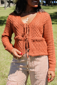 Trendy Days Front Tie Sweater - Cinnamon