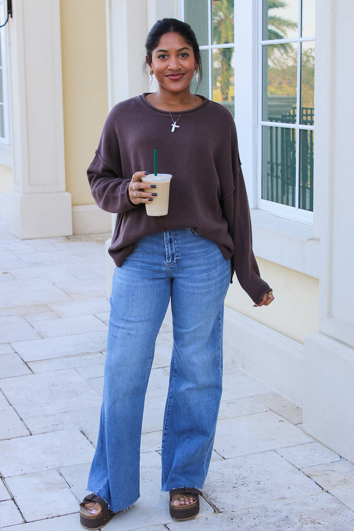 Roll With It Long Sleeve Sweater - Brown