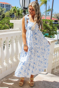 Feeling Gorgeous Floral Tiered Midi Dress - Blue