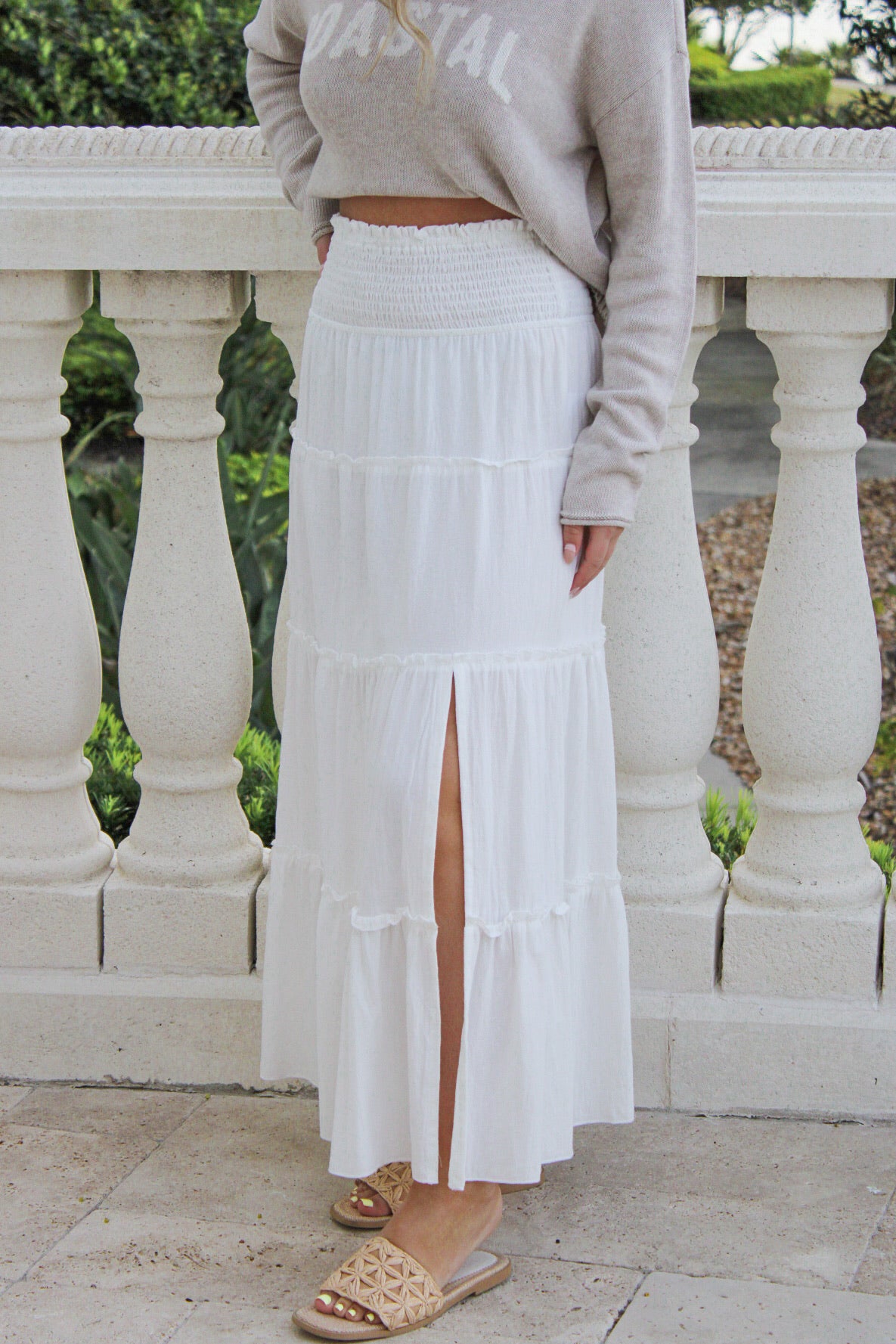 Island Breeze Textured Maxi Skirt - White