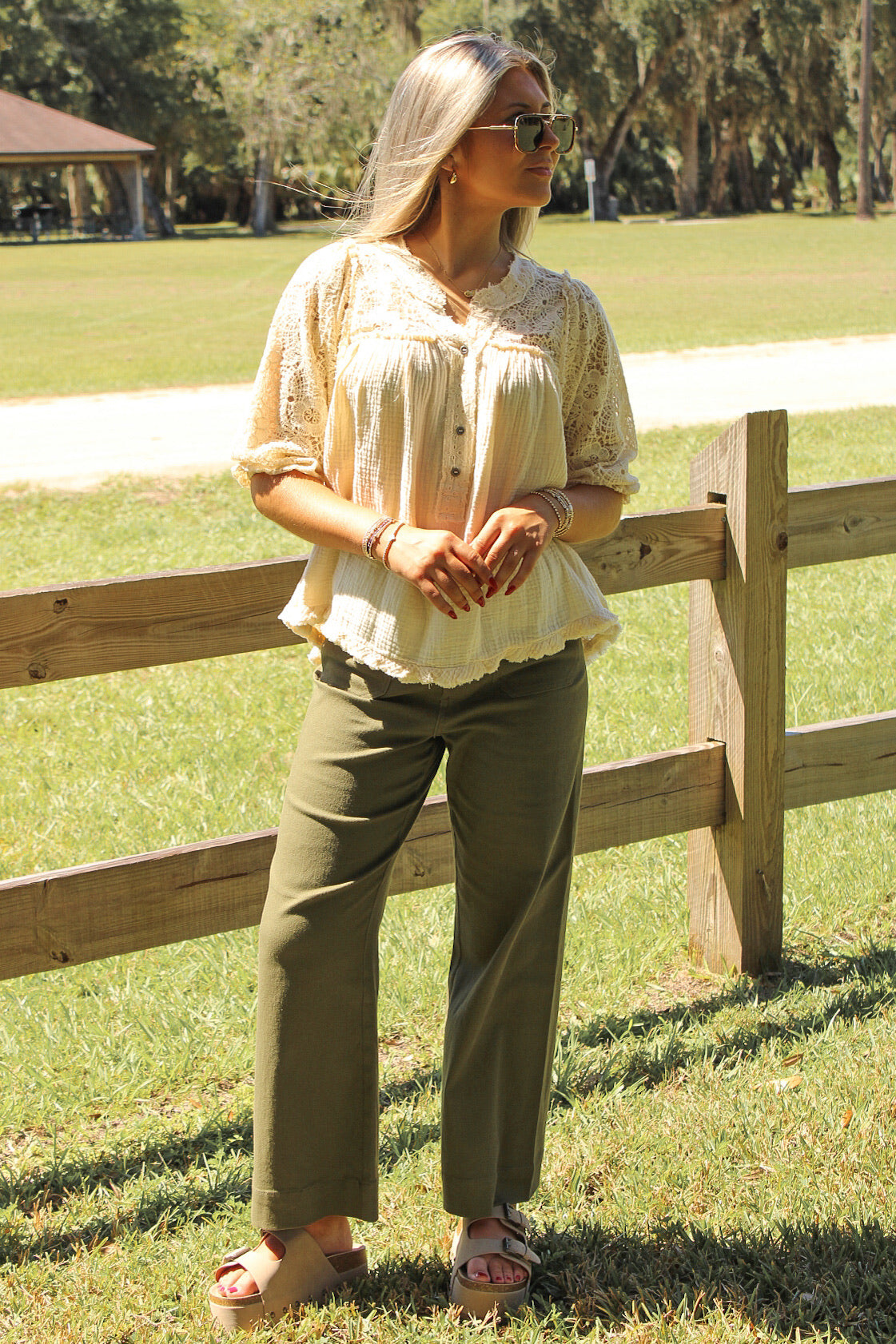 Delicate Drift Gauze  Lace Top - Cream