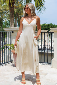 Summer Classic Linen Open Back Maxi Dress - Natural