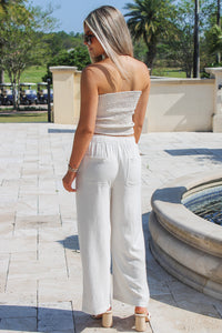 On Point Cropped Wide Leg Linen Pants - Natural