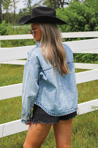 Keep On Dreaming Acid Wash Denim Jacket - Med Wash