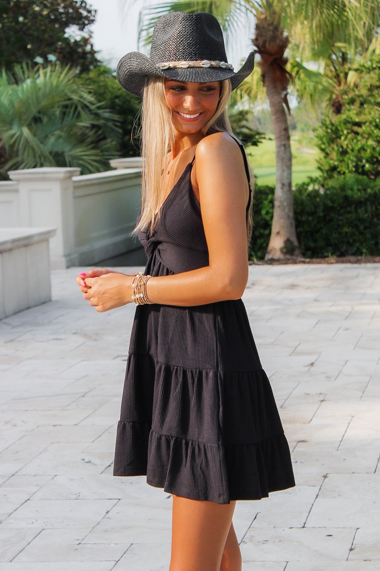 Summer Vibes Twist Front Mini Dress - Black