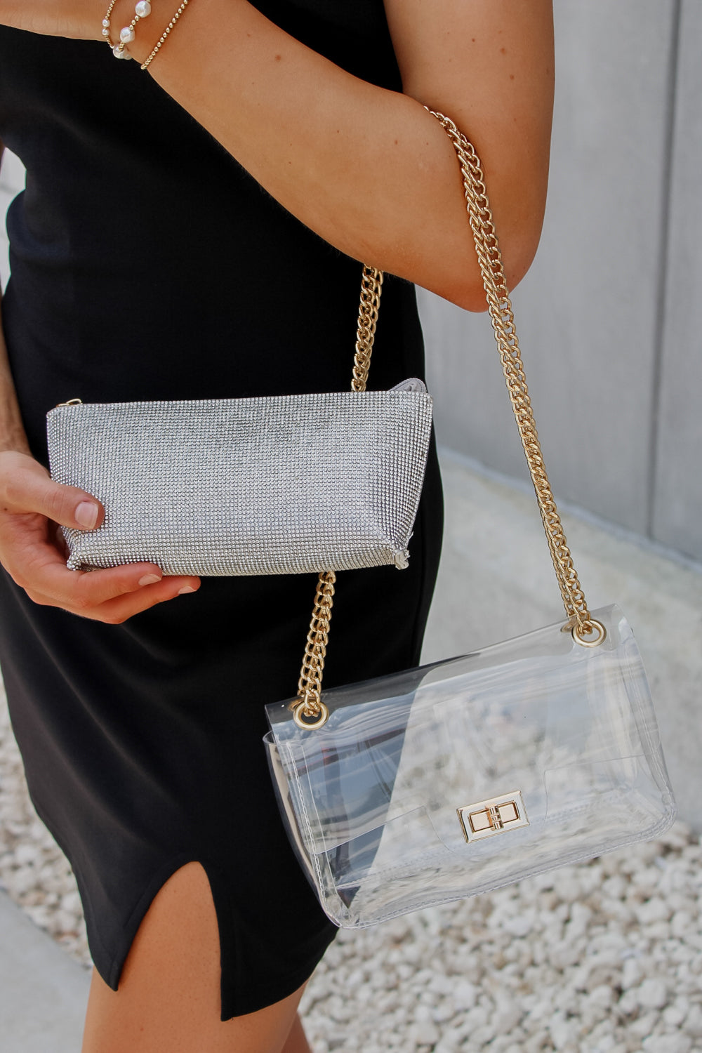 A Classy Look Clear Bag With Rhinestone Clutch - Clear | Makk Fashions