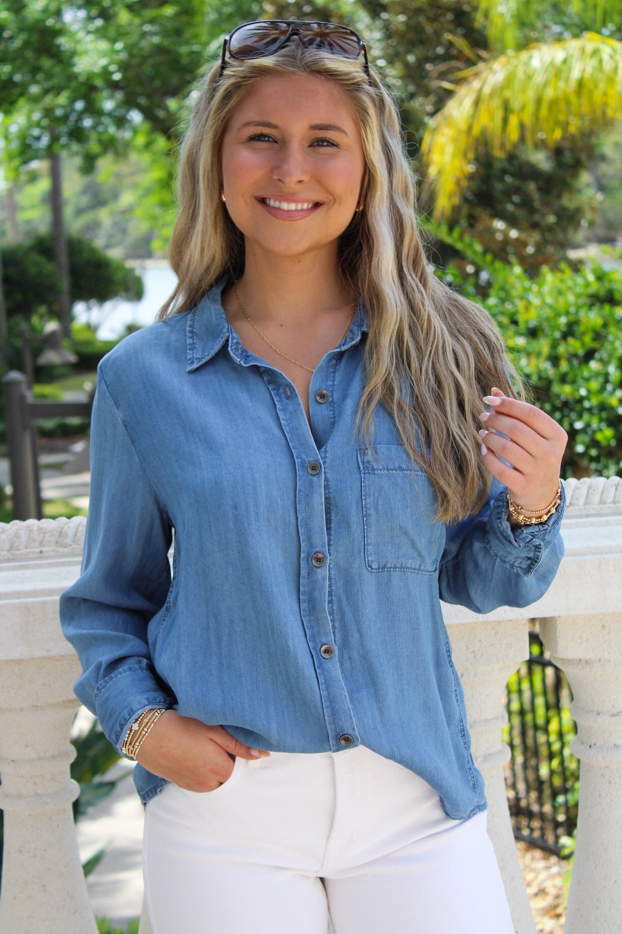 All The Way Tencel Button Down Top - Denim