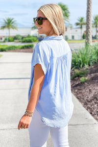 A Soft Touch Button Up Collared Top - Blue | Makk Fashions