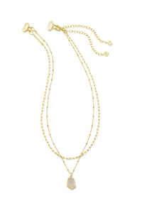Kendra Scott: Alexandria Gold Multi Strand Necklace - Iridescent Drusy | Makk Fashions
