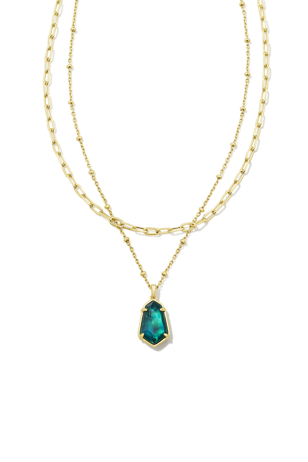 Kendra Scott: Alexandria Gold Multi Strand Necklace - Teal Green Illusion | Makk Fashions