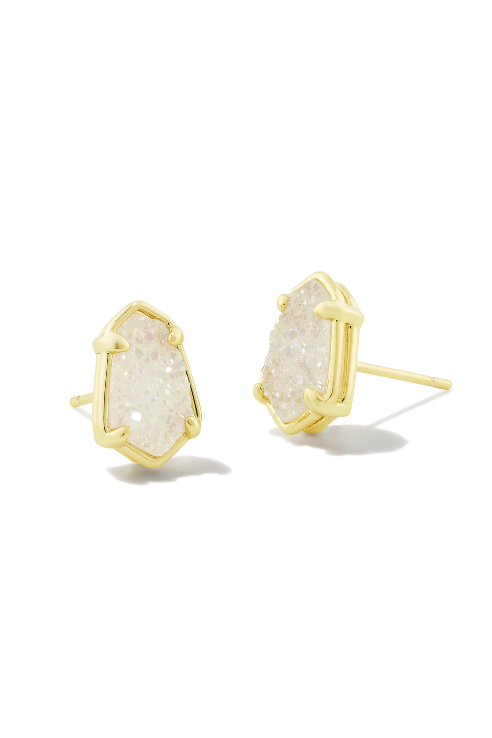 Kendra Scott: Alexandria Gold Stud Earrings - Iridescent Drusy | Makk Fashions