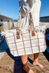 Alicia Fringe Pattern Tote Bag - Ivory | Makk Fashions