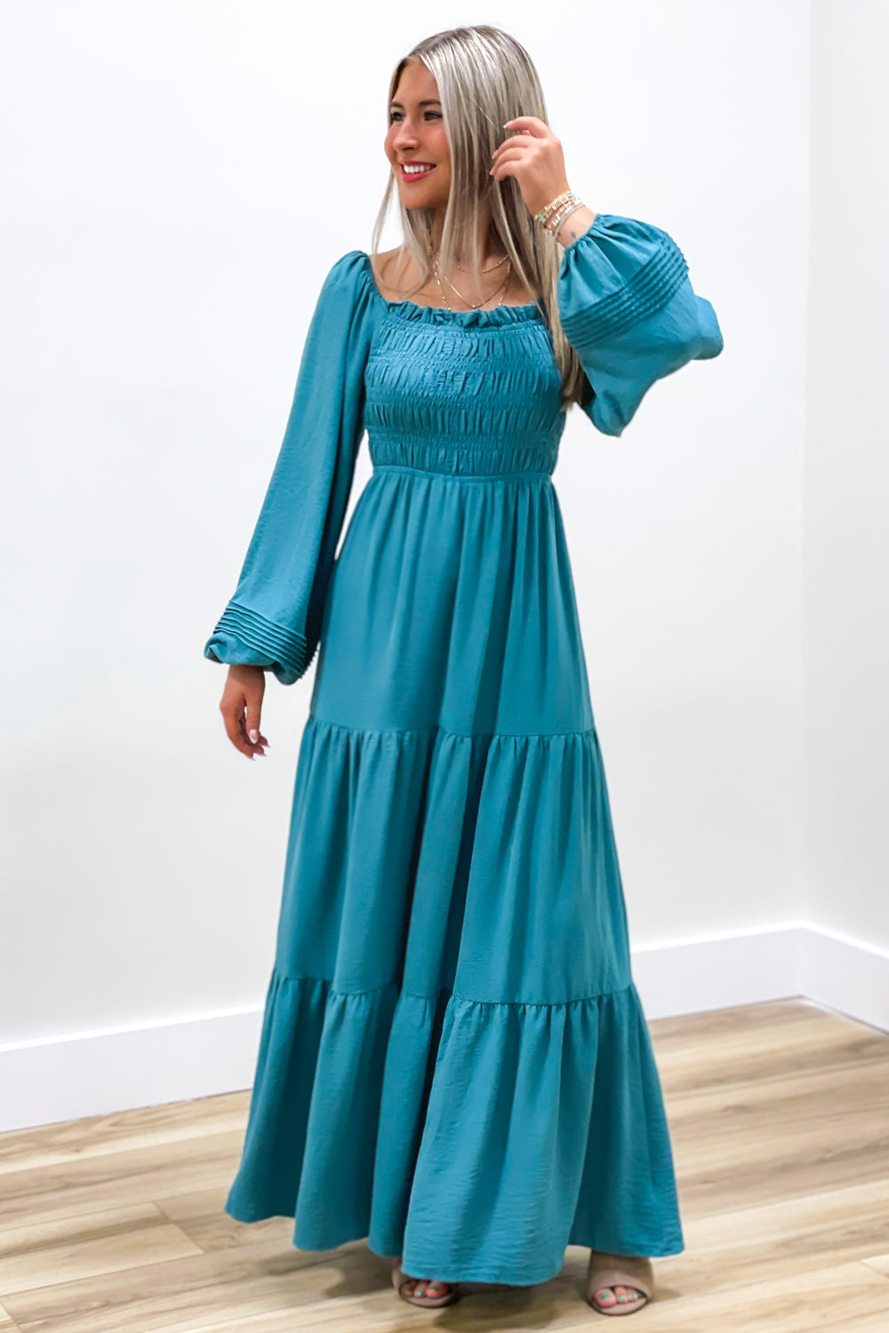 Always Blessed Smocked Tiered Maxi Dress - Dusty Blue | Makk Fashions Large Always Blessed Smocked Tiered Maxi Dress - Dusty Blue | Makk Fashions Large