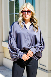 Always Leading Batwing Button Down Top - Midnight | Makk Fashions