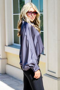 Always Leading Batwing Button Down Top - Midnight | Makk Fashions