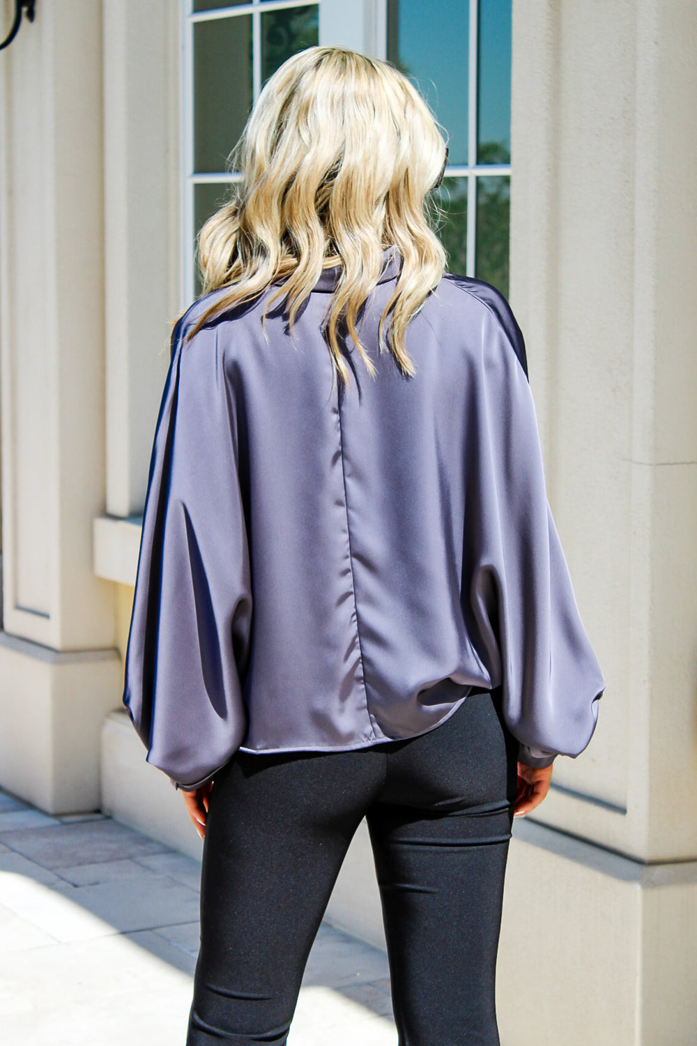 Always Leading Batwing Button Down Top - Midnight | Makk Fashions