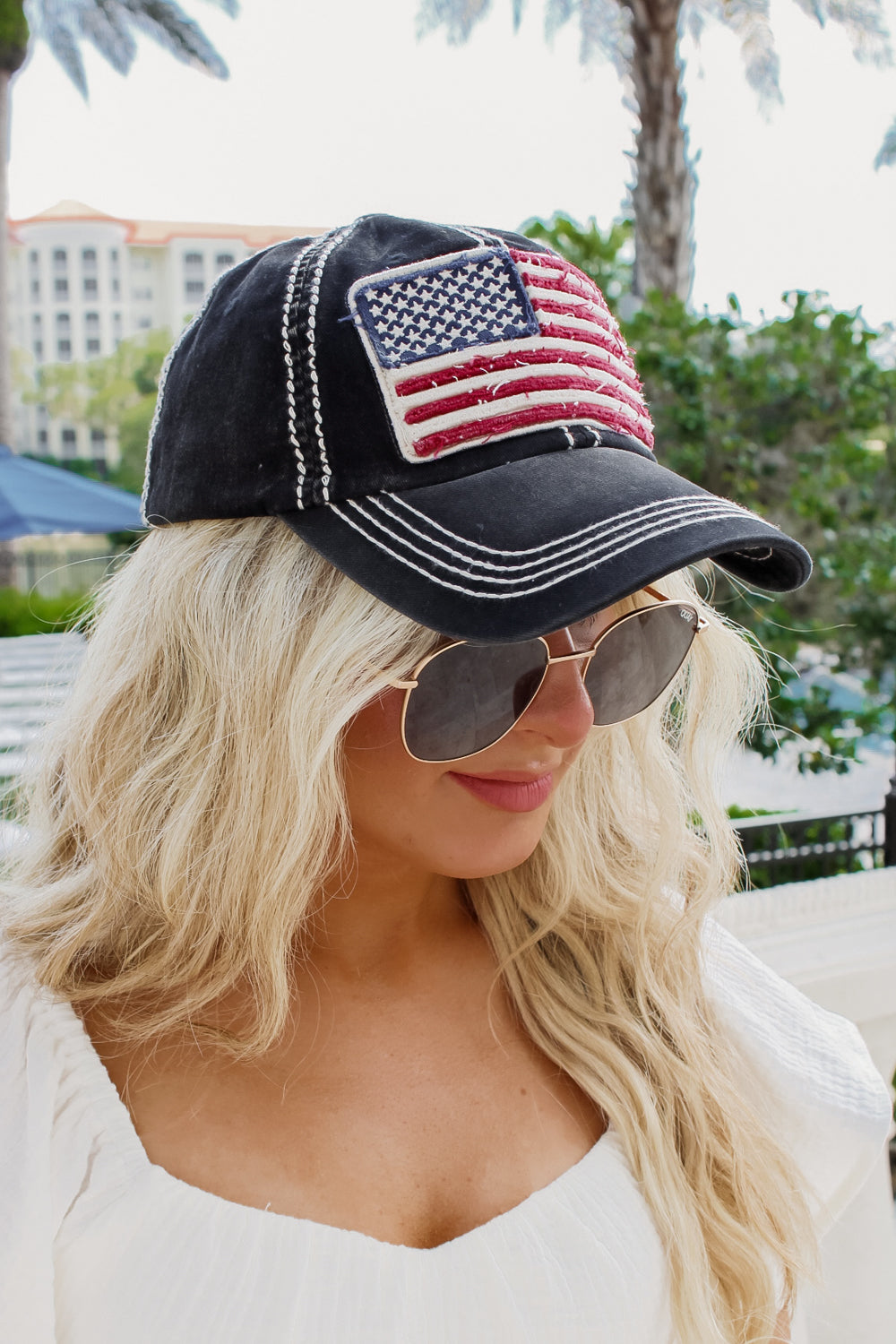 Black baseball cap hot sale with american flag