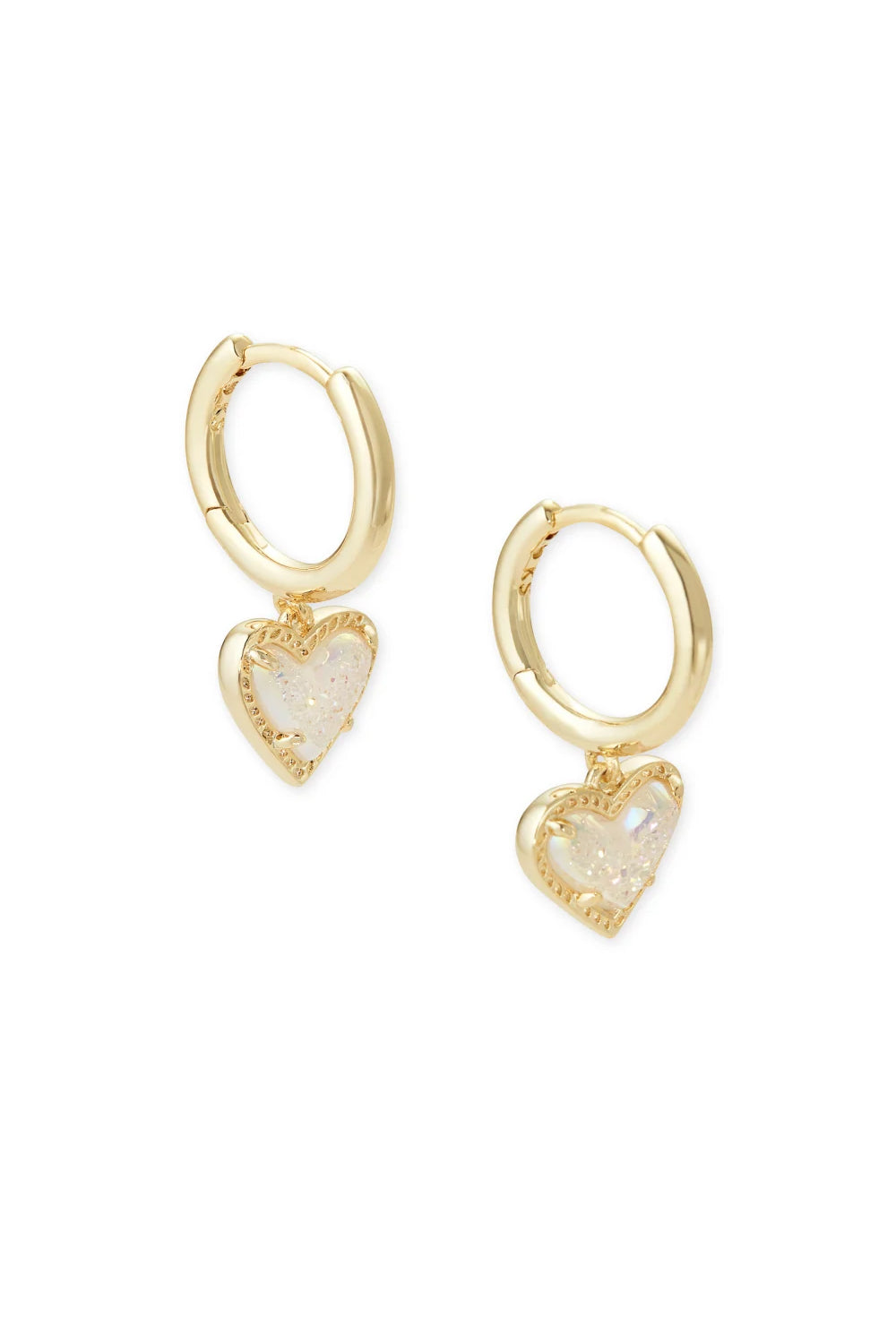 Kendra Scott: Ari Heart Gold Huggie Earrings - Iridescent Drusy | Makk Fashions