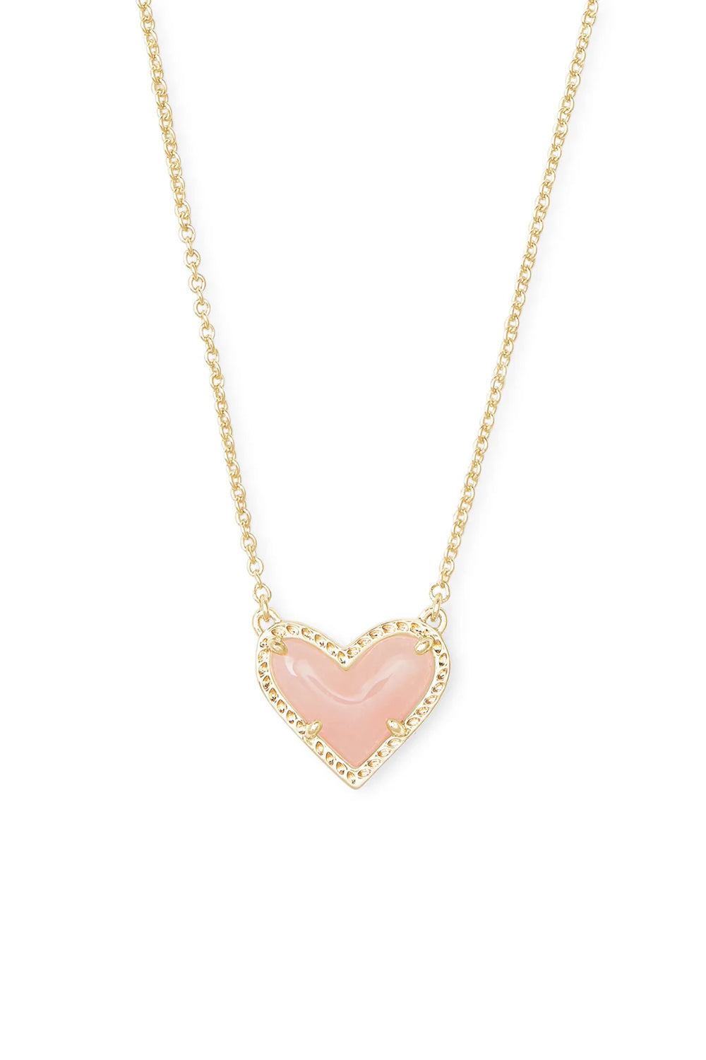 Kendra Scott: Ari Heart Gold Pendant Necklace Boxed- Rose Quartz | Makk Fashions
