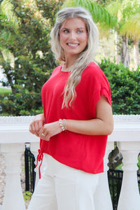 Casual Days Ahead Linen Top - Red