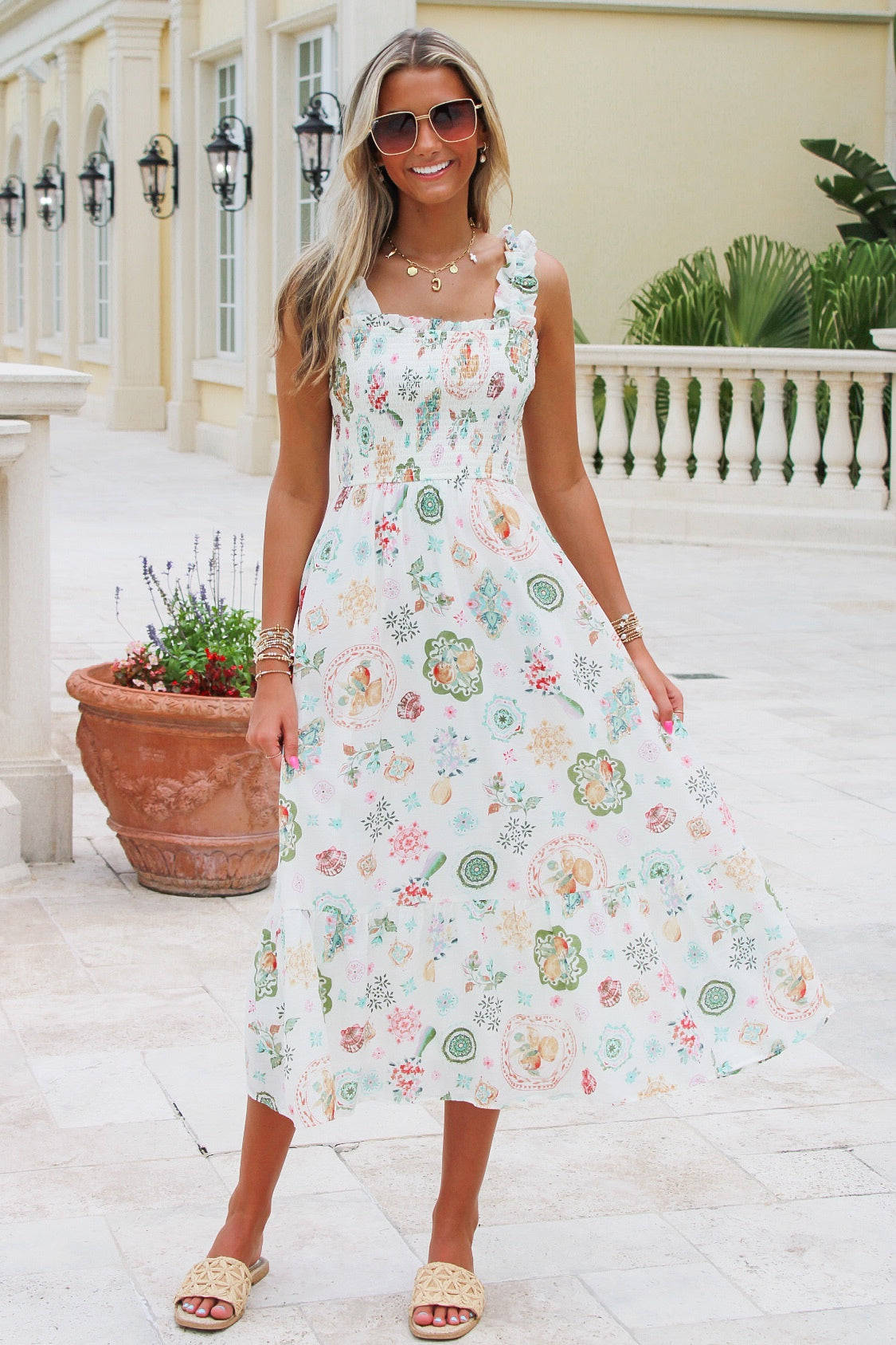 Summer Brunch Date Smocked Midi Dress - Olive