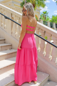 Poolside Party Open Back Maxi Dress - Hot Pink