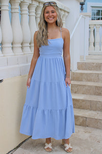 My Summer Love Tiered Midi Dress - Dusty Blue