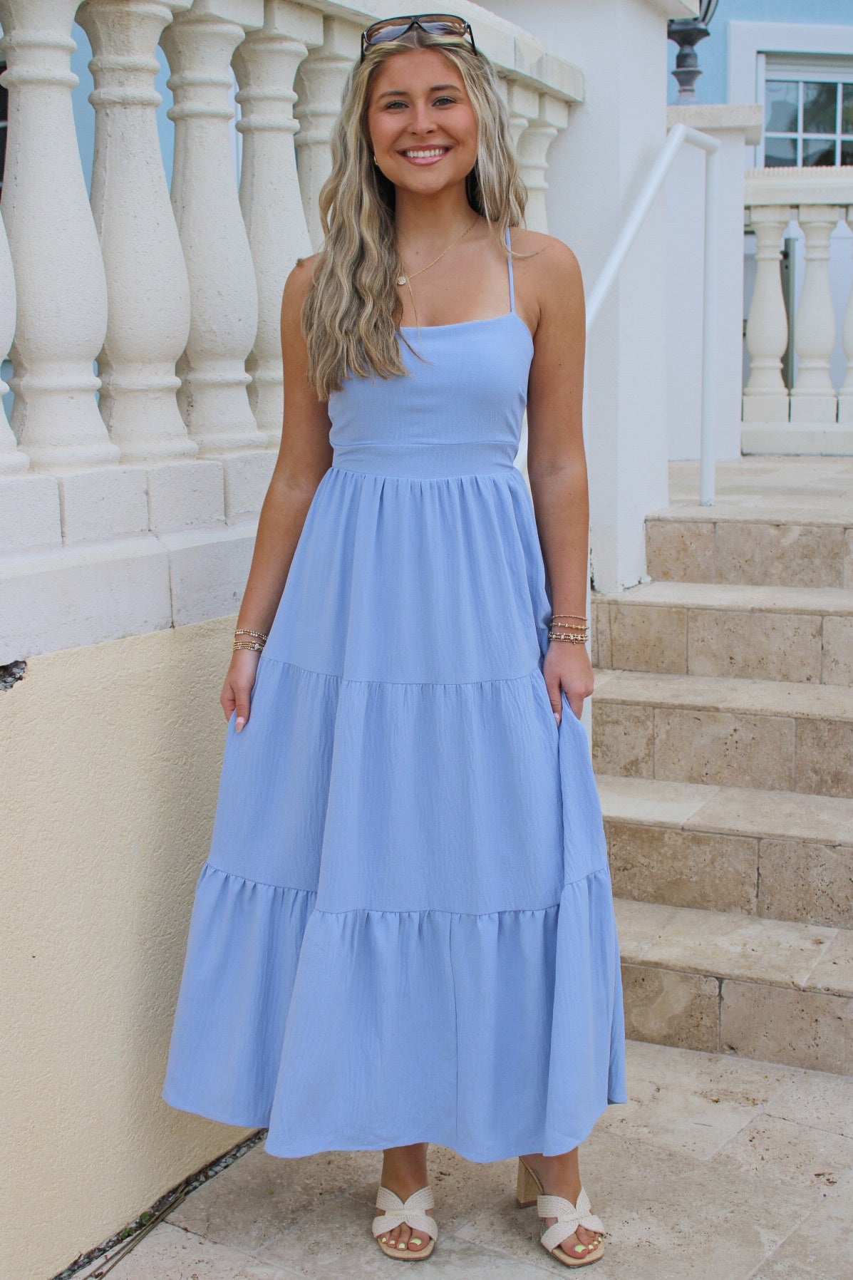 My Summer Love Tiered Midi Dress - Dusty Blue