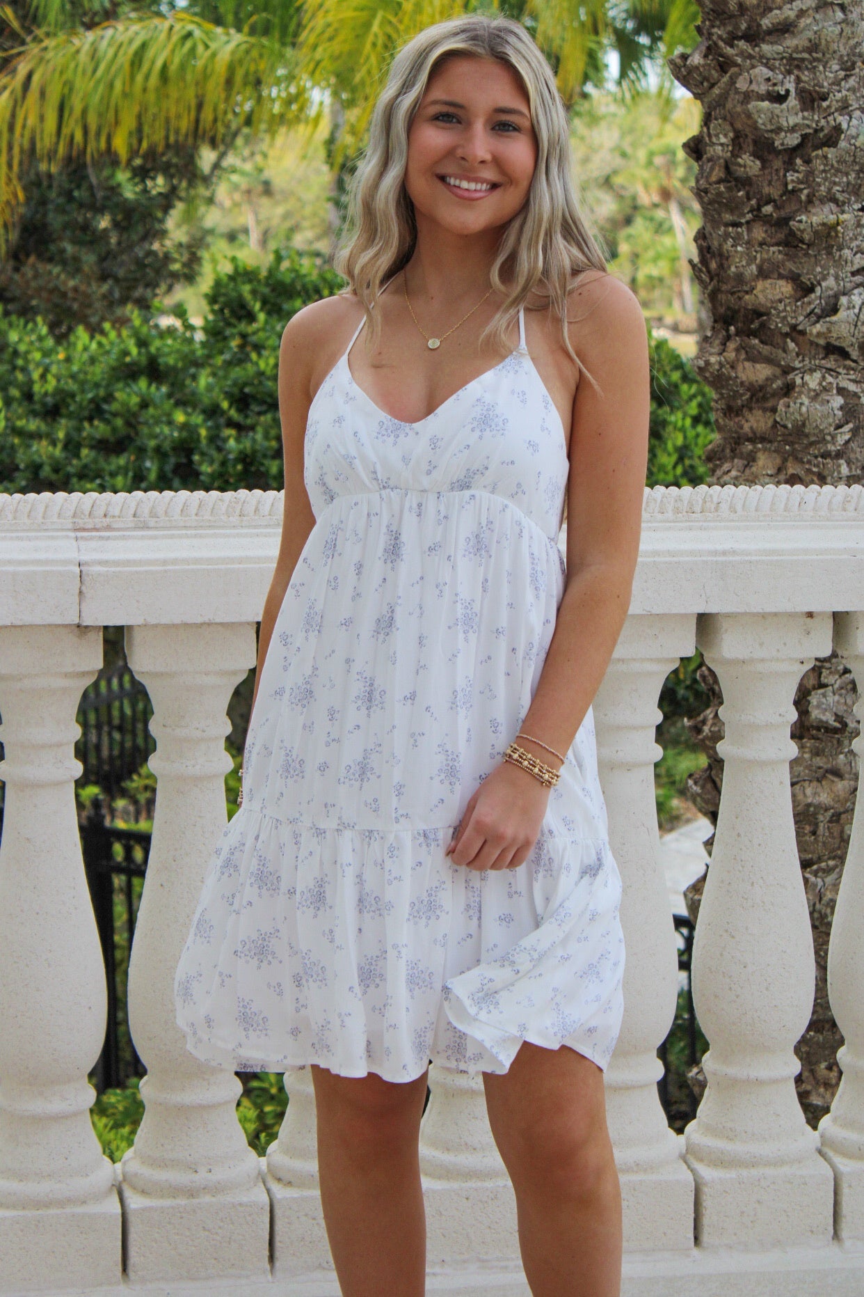 Calling For Sunshine Floral Mini Dress - White/Blue