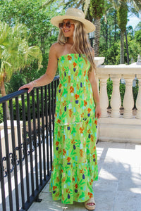 Ready To Party Tube Maxi Dress - Green Multi