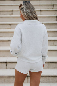 Vintage Havana: Feeling Sporty Fleece Quarter Zip Top - Gray