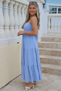My Summer Love Tiered Midi Dress - Dusty Blue