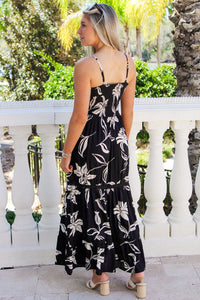 Tropical Paradise Front Twist Maxi Dress - Black