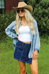 Country Nights Oversized Denim Top - Med Wash
