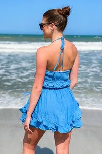 Beachside Views Halter Neck Romper - Marine Blue | Makk Fashions