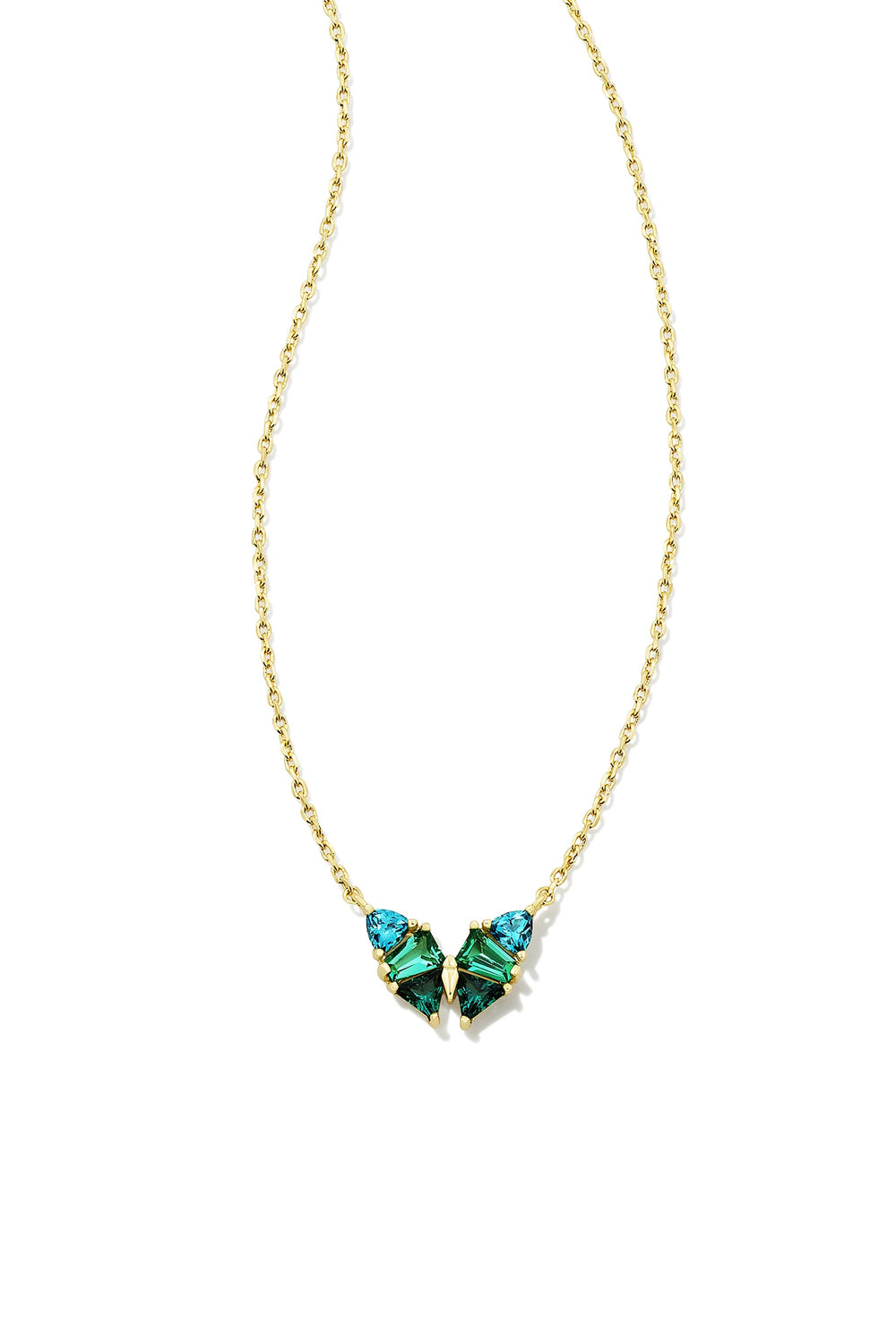 Kendra Scott: Blair Gold Butterfly Small Short Pendant Necklace - Green Mix | Makk Fashions