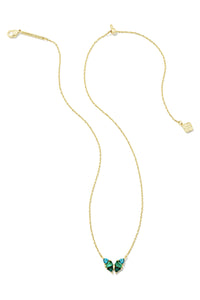 Kendra Scott: Blair Gold Butterfly Small Short Pendant Necklace - Green Mix | Makk Fashions