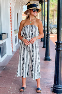 Bold & Beautiful Strapless Jumpsuit - Natural/Black | Makk Fashions