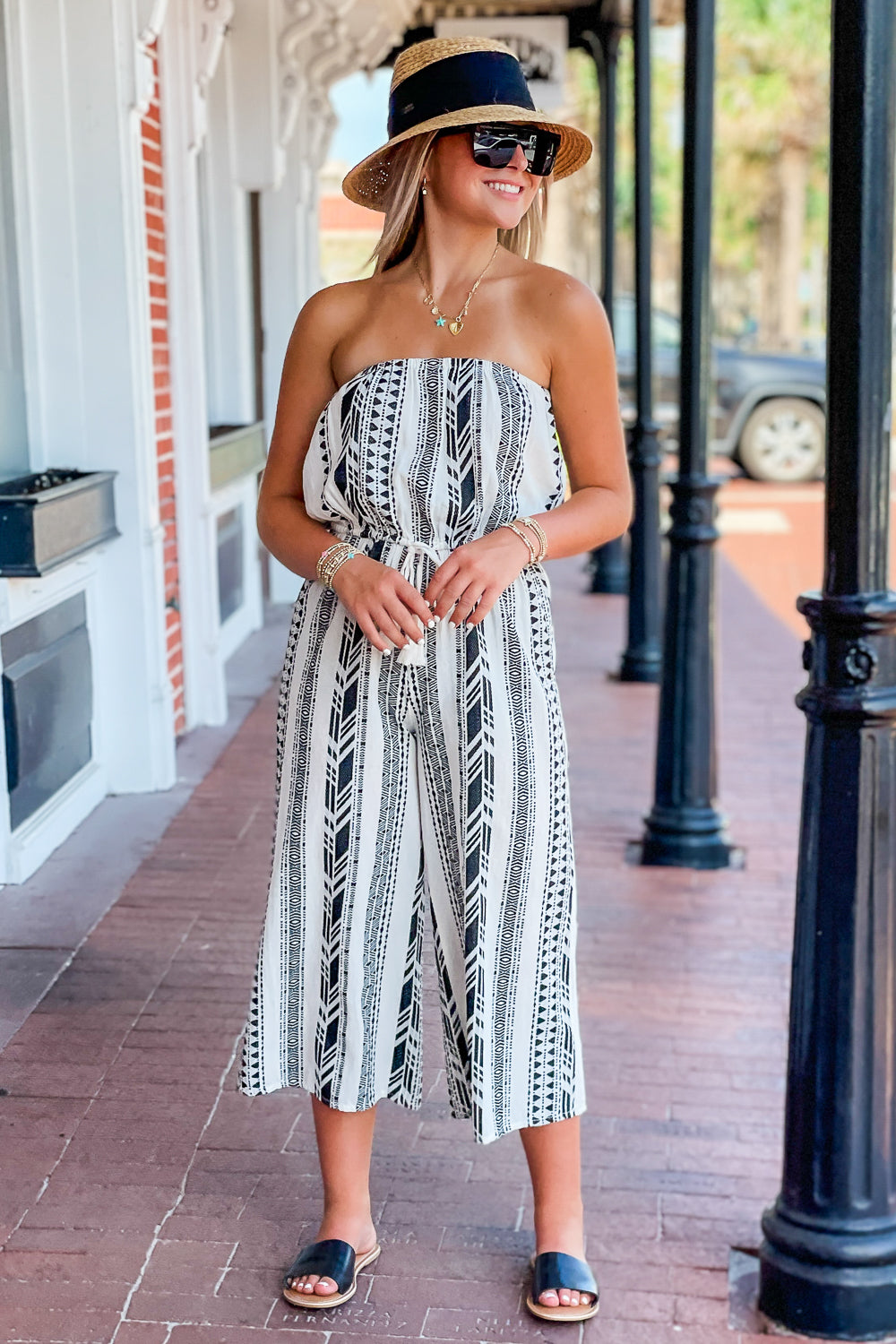 Bold & Beautiful Strapless Jumpsuit - Natural/Black | Makk Fashions